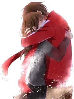 😢 anime, abbraccio, amore, relazione, cartone animato telegram sticker
