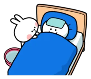 ♥️ rabbit, bed, sick, cartoon, cute, illness, bunny telegram sticker