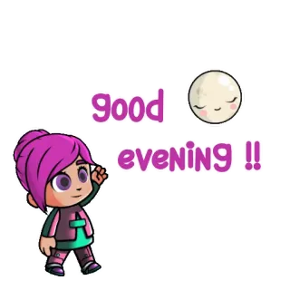 👋 good evening !! bonsoir, salutation, lune, fille, dessin animé whatsapp sticker
