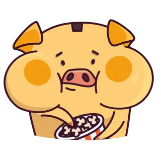 🍿 porco, pipoca, animal, desenho animado, fofo, comida, lanche, amarelo whatsapp sticker