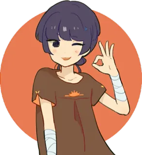 👌 Anime, Personnage, Signe OK, Mignon, Clin d'oeil, Fond orange telegram sticker