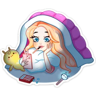 😴 девочка, кровать, мило, спать, отдыхать, мультфильм telegram sticker