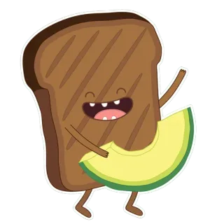 😕 Torrada, Abacate, Comida, Desenho animado, Adesivo, Fofo, Feliz, Lanche telegram sticker