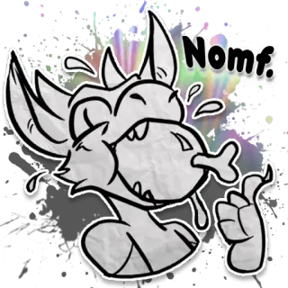 🍖 Nomf. hoạt hình, động vật, ăn, ngón tay cái giơ lên, đồ ăn, ngon telegram sticker