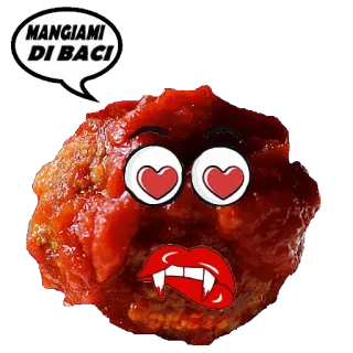 🖤 MANGIAMI DI BACI almôndega, desenho animado, comida, amor, beijo, italiano telegram sticker