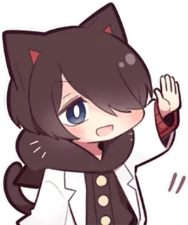 🙋 orecchie da gatto, chibi, anime, carino, saluto, kawaii whatsapp sticker