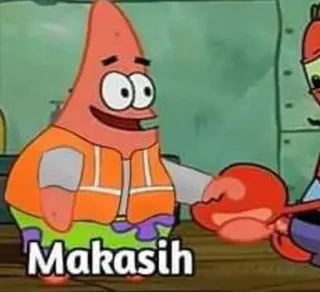 ➖ Patrick Star SpongeBob SquarePants Makasih dessin animé, Bob l'éponge, Patrick l'étoile de mer, merci, gilet orange, animation, Nickelodeon telegram sticker