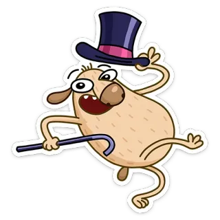 🤠 cartoon, dog, hat, cane, animal telegram sticker