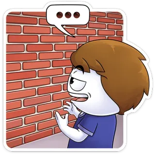 ⭐ 만화, 캐릭터, 생각, 말풍선, 벽돌 벽 whatsapp sticker