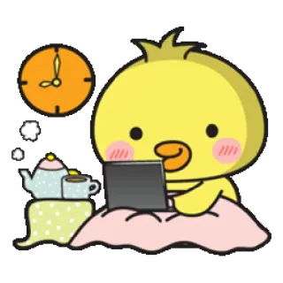 💻 утка, животное, мультфильм, ноутбук, чай, милый, работа, кровать whatsapp sticker