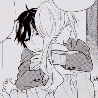✖️ 动漫, 漫画, 拥抱, 情侣, 拥抱, 爱意, 黑白 whatsapp sticker