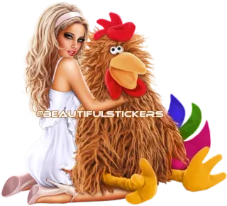 🐥 @BEAUTIFULSTICKERS mujer, pollo, pegatina, dibujo animado telegram sticker