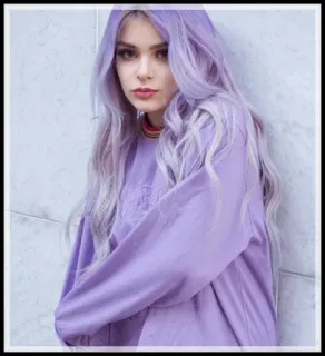 🍂 woman, purple hair, portrait, long sleeve shirt, teen telegram sticker