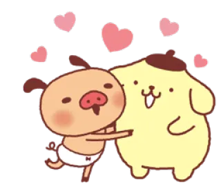 ❤ Pompompurin kawaii, sanrio, hugging, piglet, hearts telegram sticker
