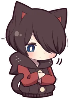 😶 Anime, Gatto, Cartone animato, Kawaii, Chibi, Personaggio, Carino, Felpa con cappuccio whatsapp sticker