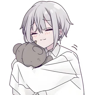 🤗 anime, cute, anime boy, teddy bear, hug, kawaii telegram sticker