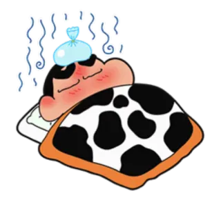 🤒 enfermo, mal, compresa fría, cama, dibujos animados, frío telegram sticker