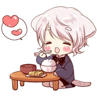 😚 Anime, Chibi, Süß, Kawaii, Essen, Reis, Tisch telegram sticker