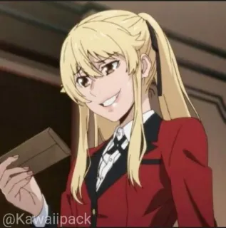 🥢 Mary Saotome Kakegurui @Kawaiiipack anime, Mary Saotome, Kakegurui, blonde, pigtails, cartoon, smiling telegram sticker