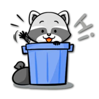 ‼ Hi! raton laveur, poubelle, animal, mignon, dessin animé, bonjour whatsapp sticker