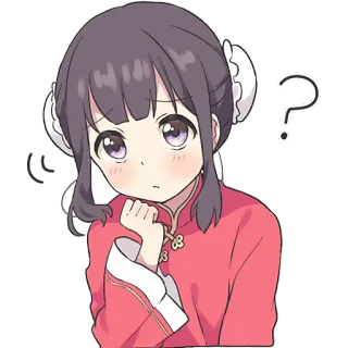 🤨 Anime, Chica, Signo de interrogación, Confundida, Linda, Vestido rojo telegram sticker