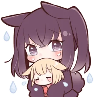 😭 Anime, Chibi, Süß, Kawaii, Umarmung, Traurig, Weinend, Mädchen telegram sticker
