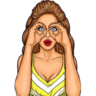 😯 woman, binoculars, looking, cartoon, pop art telegram sticker