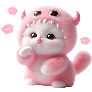 💋 gatto, carino, kawaii, rosa, mostro, bacio telegram sticker
