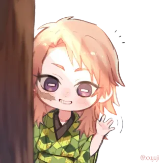 👋 Sabito Demon Slayer Anime, Personaje, Sabito, Demon Slayer, Saludando, Chibi, Mono telegram sticker