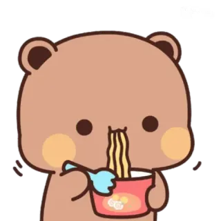 💟 urso, comendo, macarrão, fofo, comida, desenho animado telegram sticker