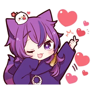 ❤️ Animé, Kawaii, Mignon, Coeur, Violet, Personnage, Dessin animé telegram sticker