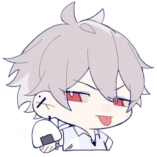 😛 anime, boy, tongue, white hair, rice ball telegram sticker