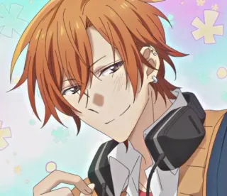 😌 Anime, Charakter, orange Haare, Kopfhörer telegram sticker