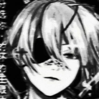 😒 アニメ, 眼帯, 白黒, マンガ, モノクロ telegram sticker