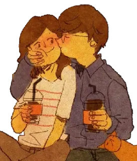 ☹️ baiser, couple, amour, romance, café, mignon, date whatsapp sticker
