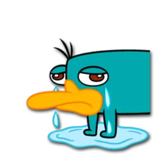 😢 Perry the Platypus Phineas and Ferb cartone animato, ornitorinco, triste, piangendo, animazione, Disney, Perry telegram sticker