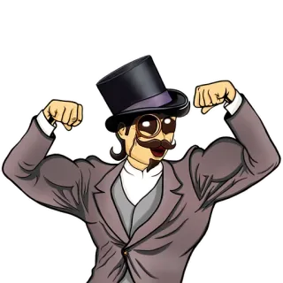 💪 Haut-de-forme, Moustache, Monocle, Victorien, Gentleman, Fort, Muscles, Dessin animé telegram sticker