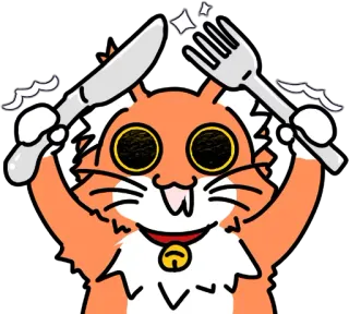 🤤 Katze, Messer, Gabel, Besteck, Geschirr, Essen, Abendessen, Essen whatsapp sticker