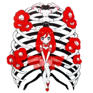 🙃 アニメ, 骸骨, 花, 可愛い, 女の子, 漫画 telegram sticker