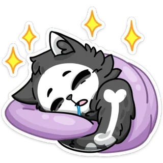 😴 gato, esqueleto, durmiendo, lindo, dibujo animado, animal, huesos, almohada whatsapp sticker