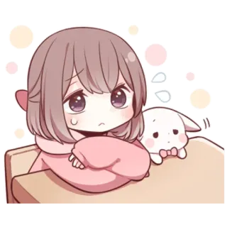 🐱 schattig, anime, meisje, bezorgd, verdrietig, cartoon whatsapp sticker