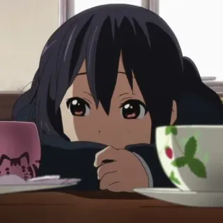 🤐 garota anime, fofa, kawaii, chá, relaxante, cabelo preto telegram sticker