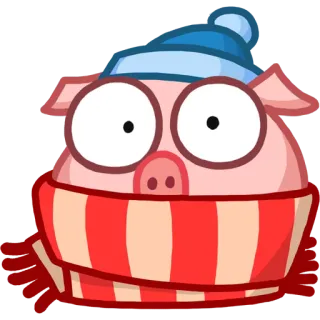 😶 babi, kartun, musim dingin, syal, topi telegram sticker