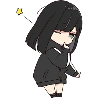 😉 gadis anime, imut, chibi, rambut hitam, kartun, stiker whatsapp sticker