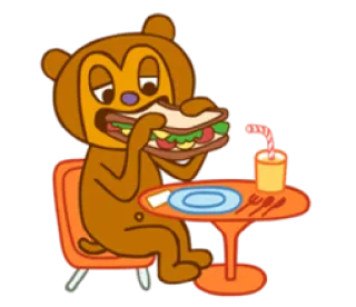 🥪 Cartoon, Essen, Bär, Sandwich, Mittagessen, Tisch, Getränk whatsapp sticker