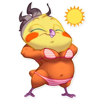 👙 Cartoon, Vogel, Teufel, Sommer, Sonne, Bikini telegram sticker