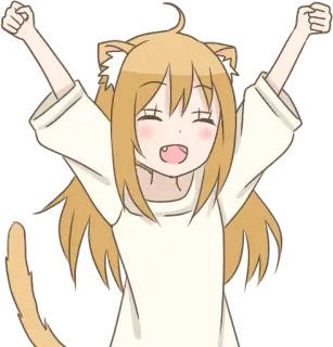 ❤️ Anime, Garota gato, Kawaii, Fofo, Feliz, Manhã, Alongamento telegram sticker