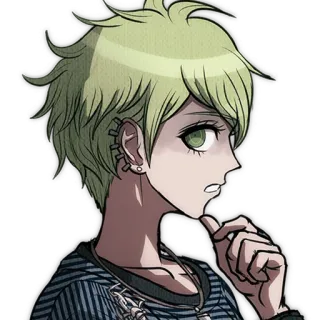 😬 Rantaro Amami Danganronpa V3: Killing Harmony Anime, Tóc xanh lá, Nhìn nghiêng, Bông tai, Trò chơi điện tử telegram sticker