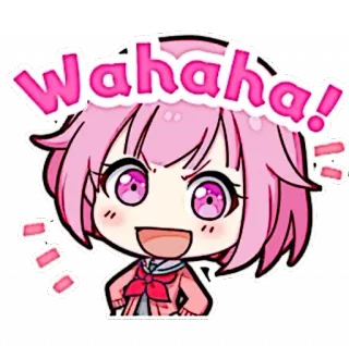 🪸 Wahaha! Anime, Cartone animato, Carino, Capelli rosa, Che ride, Wahaha telegram sticker