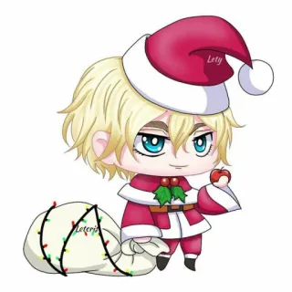 🎅 noël, père noël, chibi, fêtes, fanart, blonde, animé whatsapp sticker